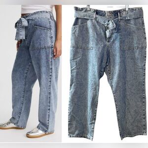 NWT Torrid High Rise Baggy Tie Belt Lightweight Denim Jean Cotton Linen blend 18